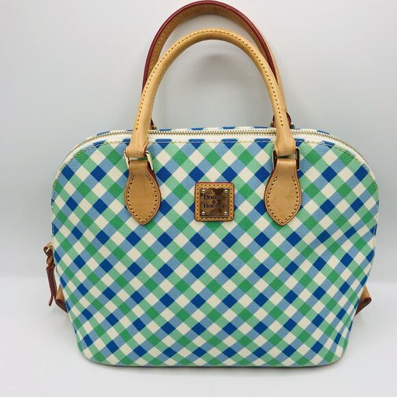 Dooney & Bourke Handbags - Dooney & Bourke Gingham Blue Green Zip Zip Satchel *One Missing Stud on Bottom*